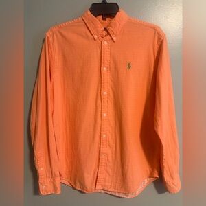 Ralph Lauren Men's Bright Orange Preppy Button-Down Gingham lined size large